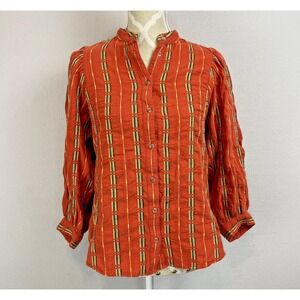 Anthropologie Pilcro Shirt Sz XS Orange The Bella Femme Button‎ Down Embroidered